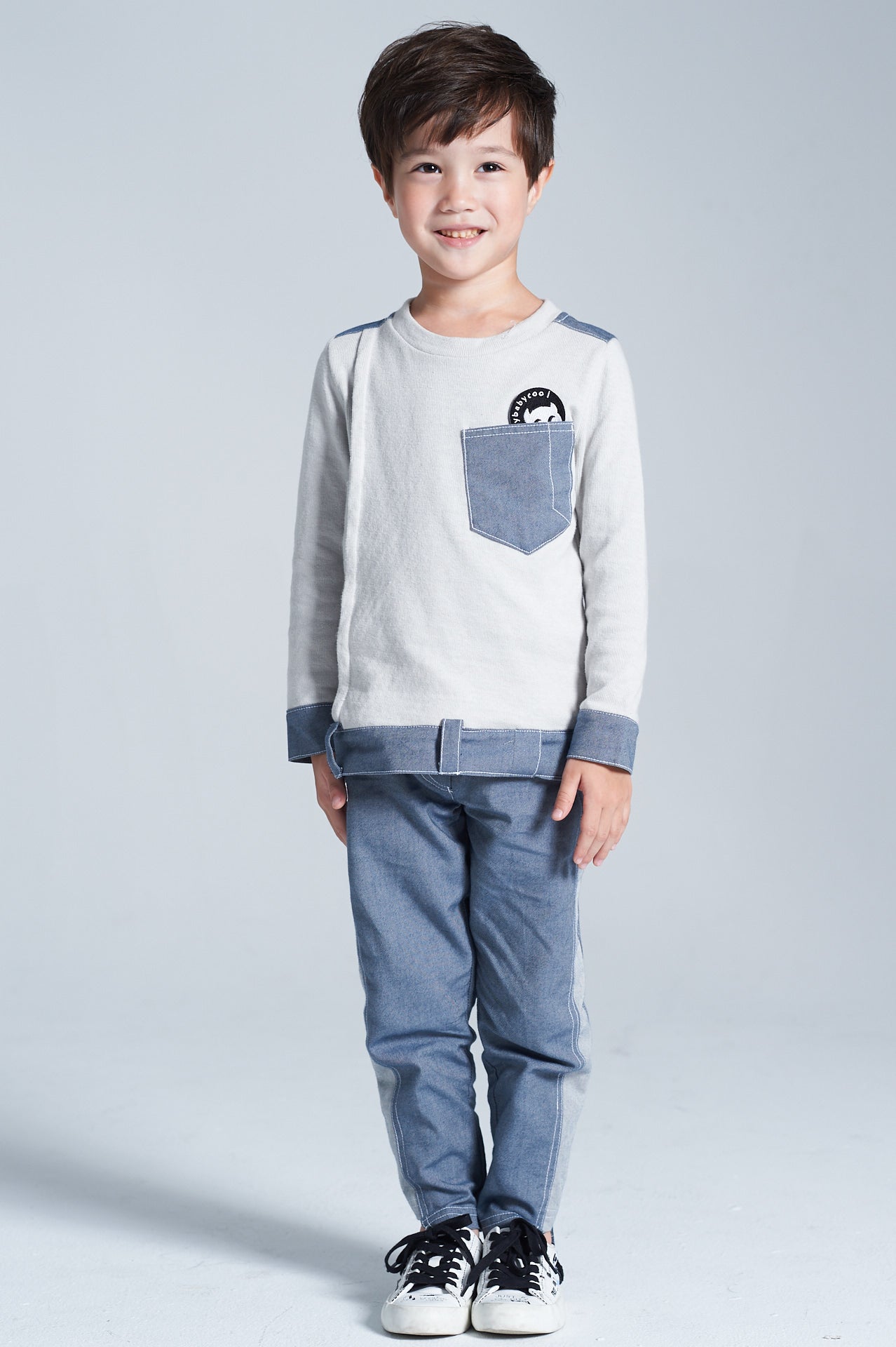 デニム風ミックス&マッチ長袖トップス