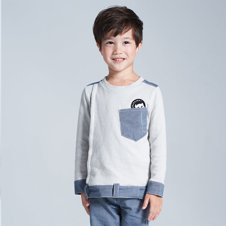 デニム風ミックス&マッチ長袖トップス