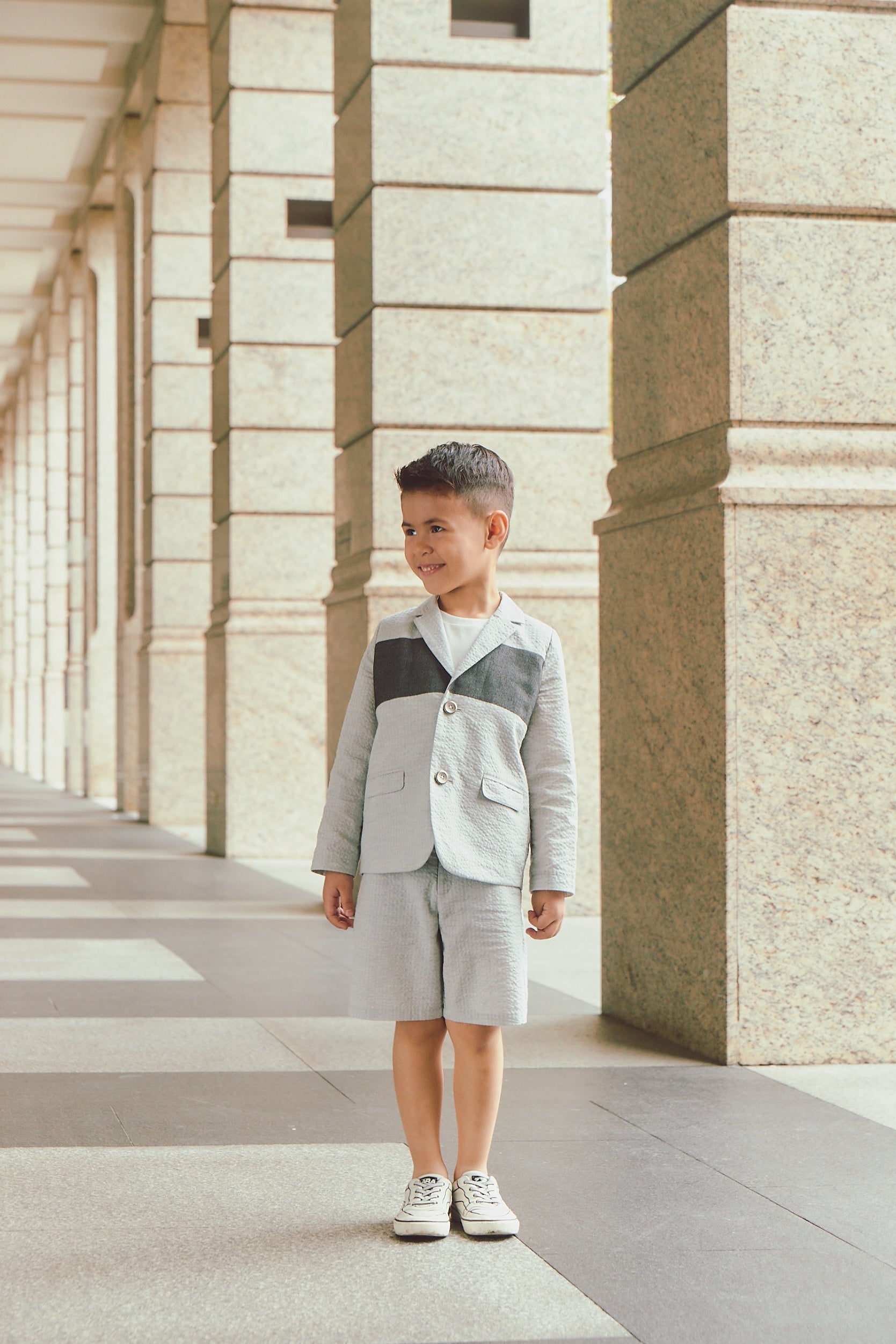 デニム地バイカラーショートパンツ