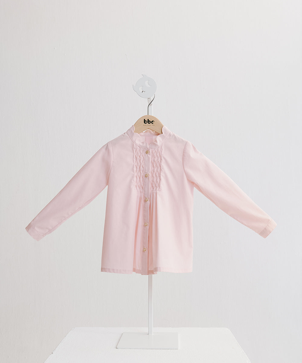 スカラップカラーピンタック長袖ブラウス