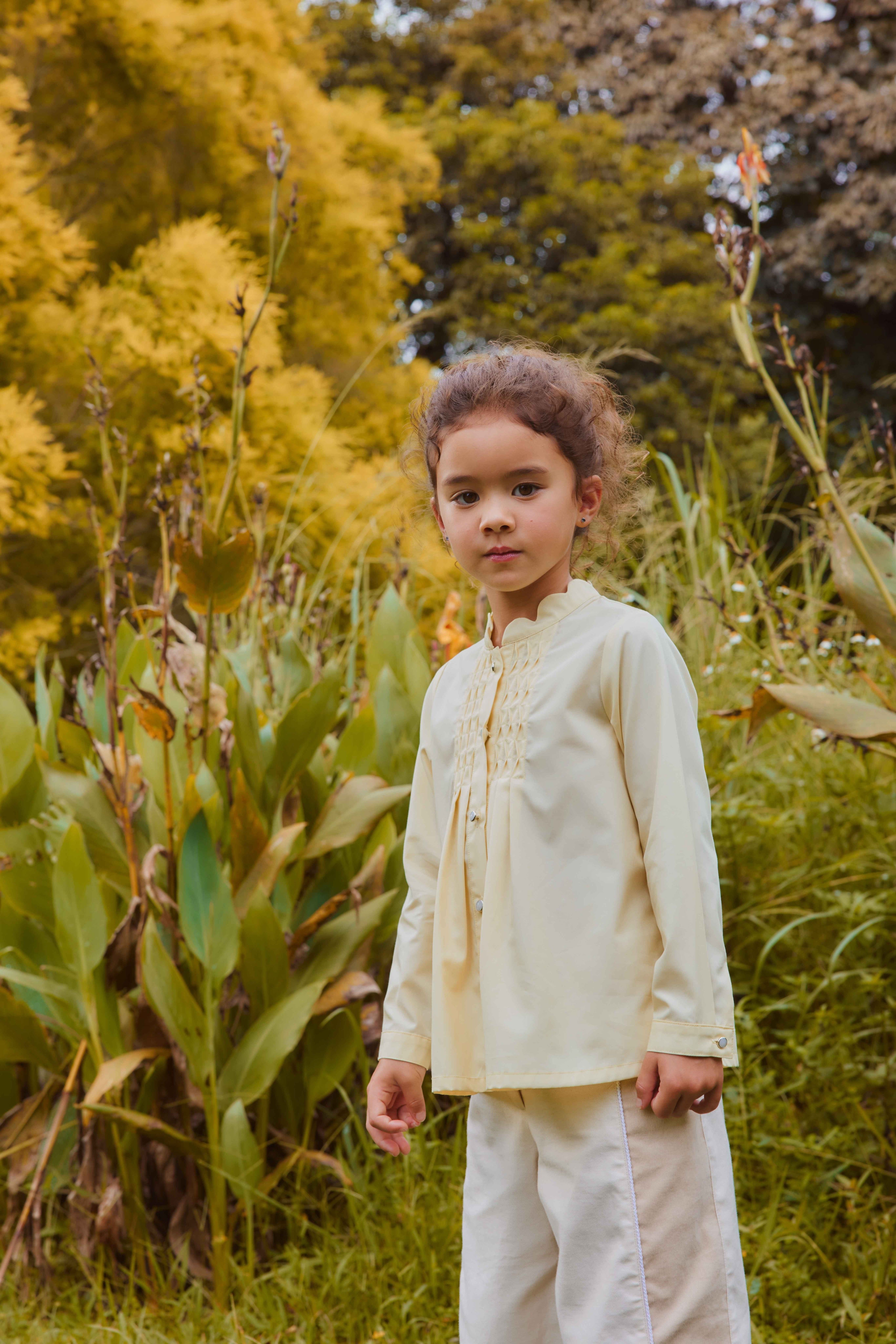 スカラップカラーピンタック長袖ブラウス