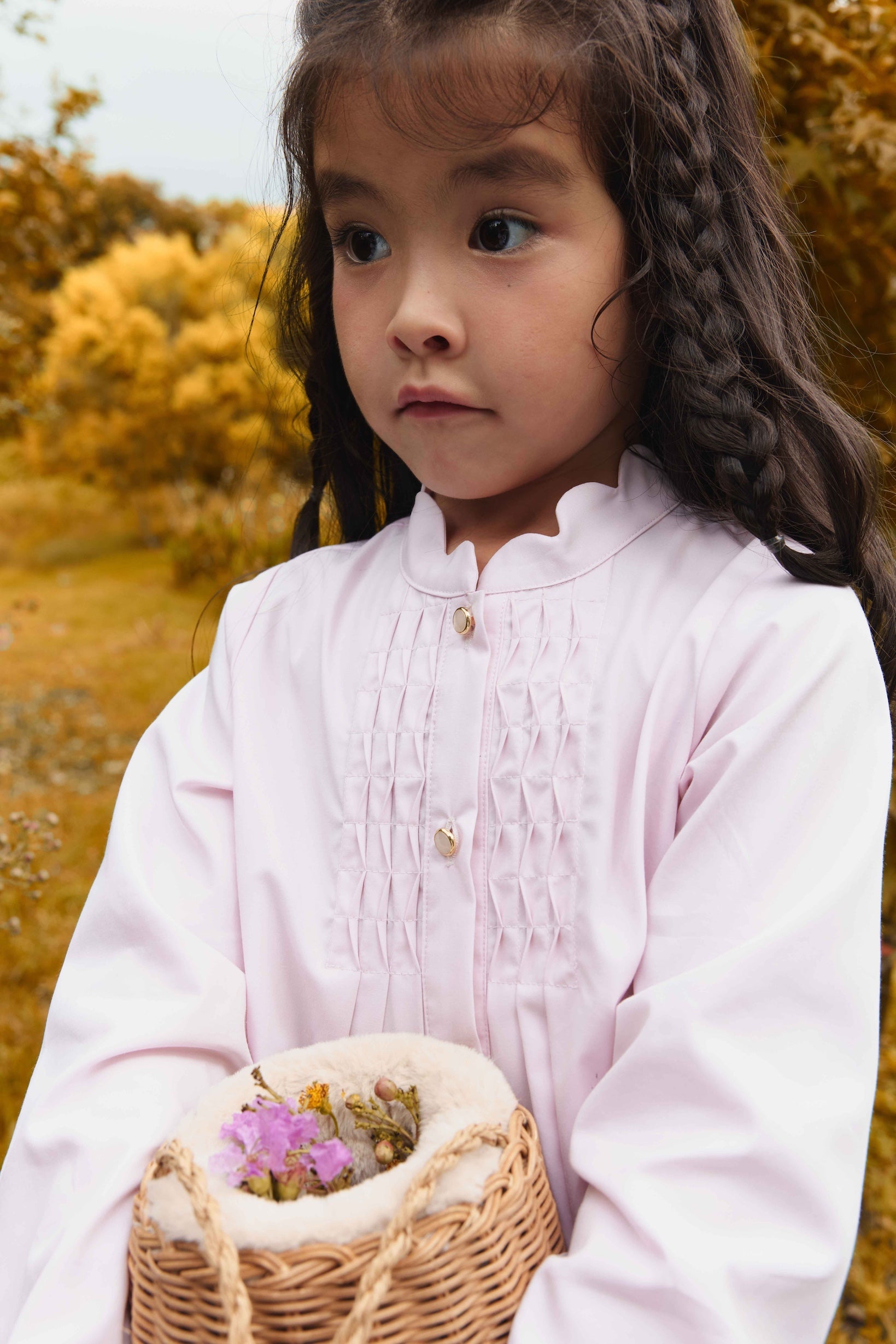 スカラップカラーピンタック長袖ブラウス