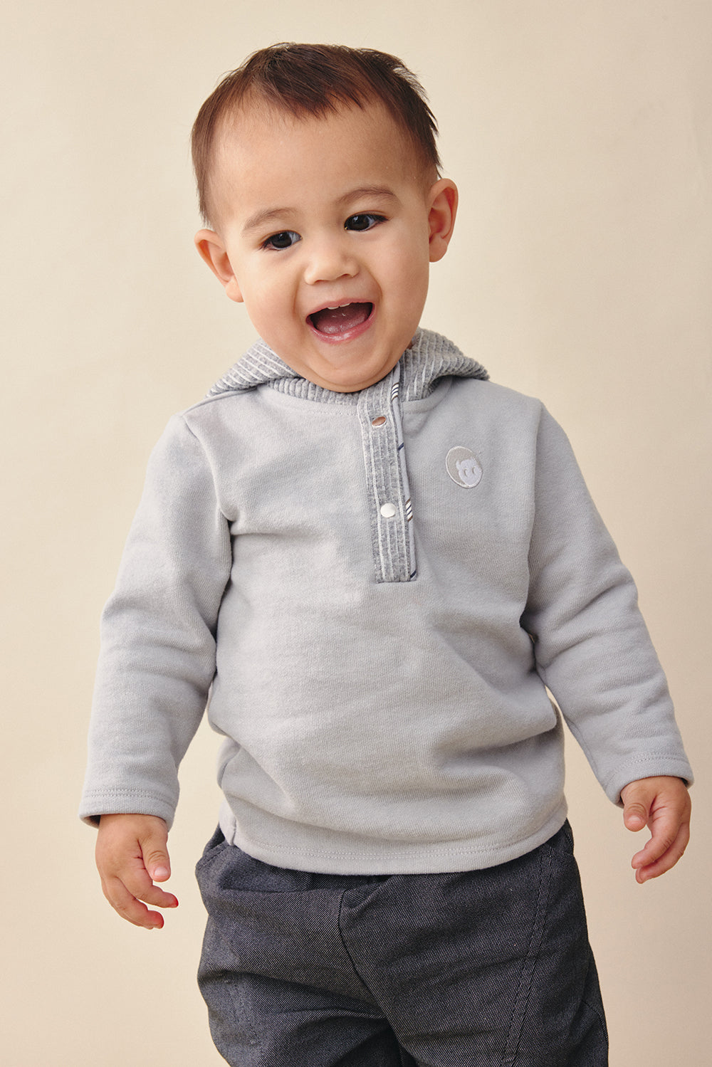 【予約商品】Mainコレクション:Warm Hug切替えフード付きトップス