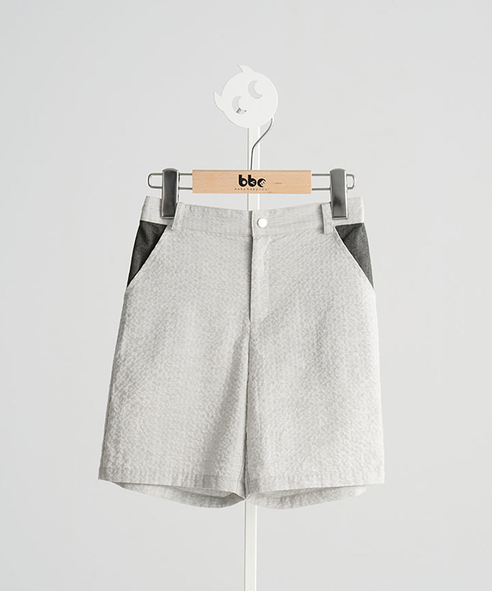 デニム地バイカラーショートパンツ