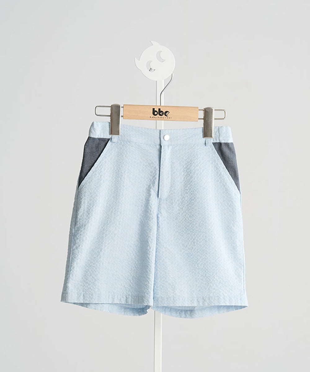 デニム地バイカラーショートパンツ