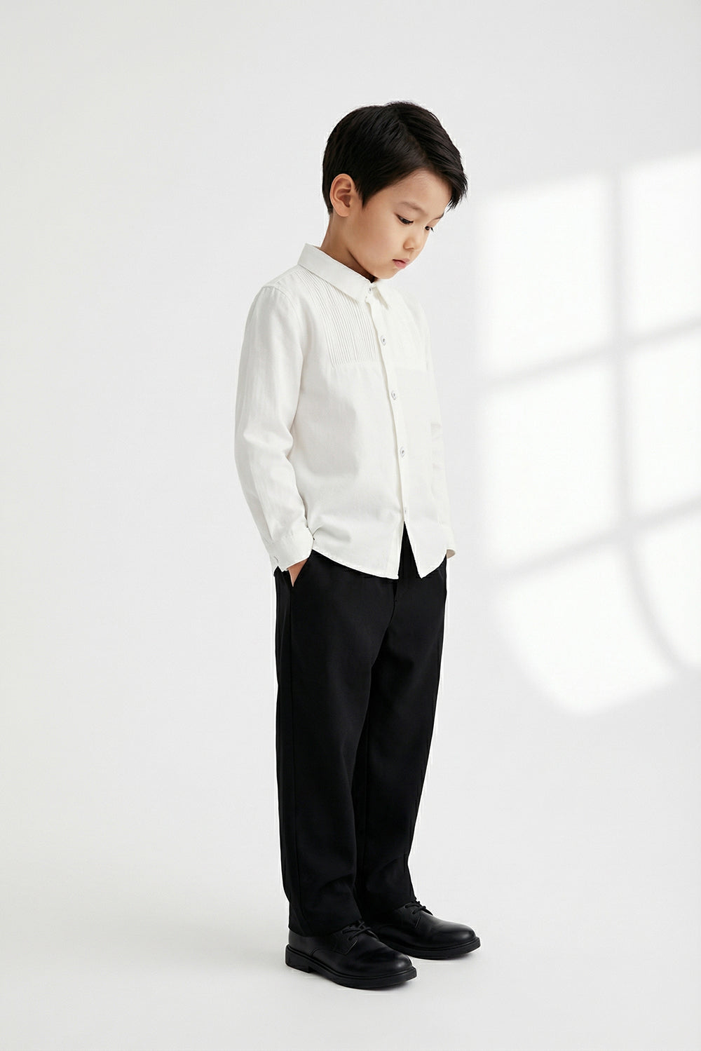 【予約商品】Main コレクション:Heirloom Pintuck ピンタックホワイト長袖シャツ
