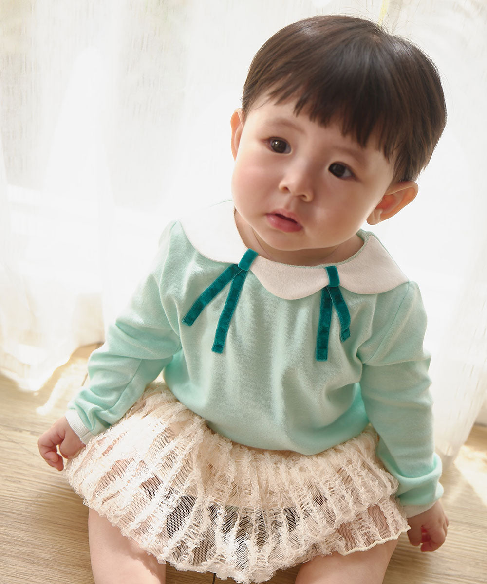 フレンチスカラップカラーロンパース