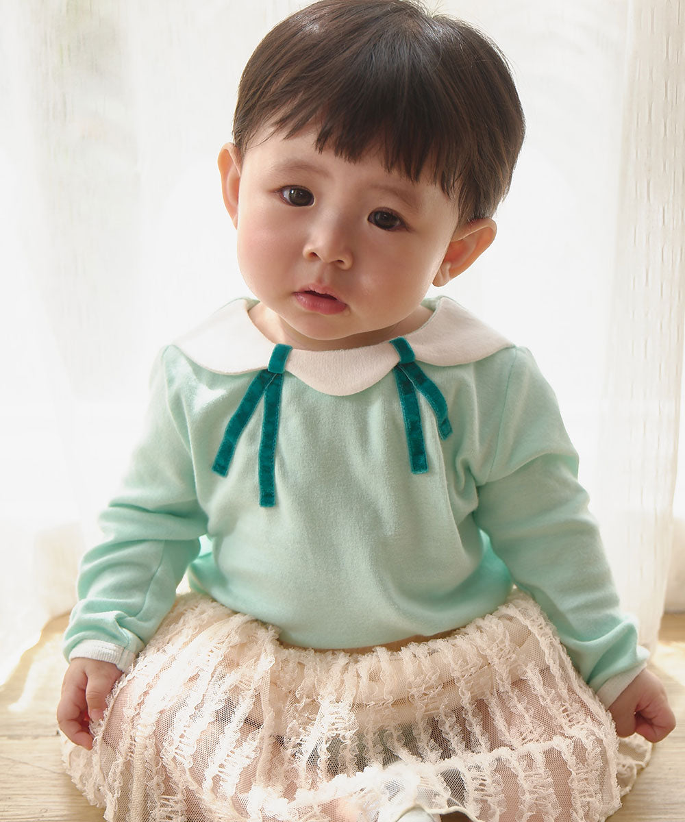 フレンチスカラップカラーロンパース