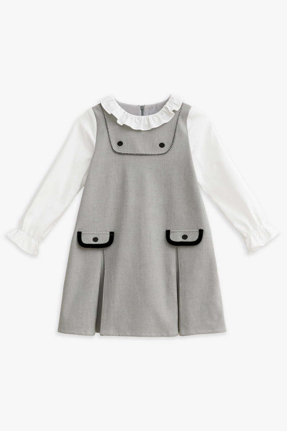 【予約商品】Luxuryコレクション：Freya ハウンドトゥース フリルカラー ポケット付き長袖ワンピース