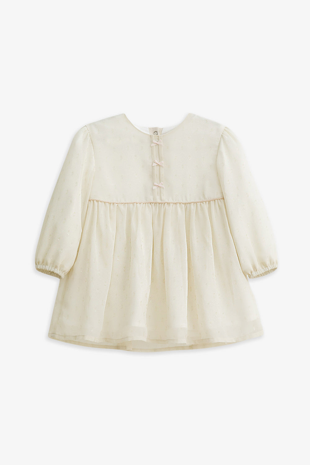 【予約商品】Luxuryコレクション：Cecilia Sparkle ラメシフォン ギャザーリボン長袖ワンピース