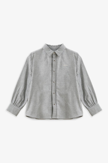 【予約商品】Mainコレクション：Edmund オーガニックコットン ストライプ切り替え長袖シャツ