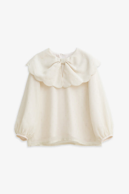 【予約商品】Luxuryコレクション：Winter Blossom ラメシフォン リボンカラー長袖ブラウス