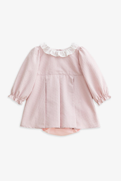 【予約商品】Luxuryコレクション：Rosalie リボン柄ジャカード フリルカラー ボックスプリーツ ドレスロンパース