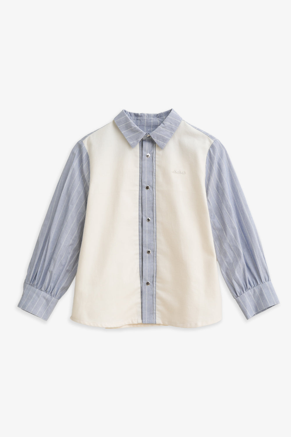 【予約商品】Mainコレクション：Edmund オーガニックコットン ストライプ切り替え長袖シャツ
