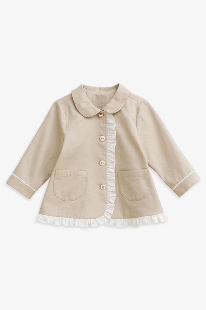 【予約商品】Mainコレクション：Elsie ラウンドカラー フリル切替 オーガニックコットン長袖ジャケット