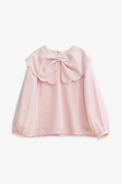 【予約商品】Luxuryコレクション：Winter Blossom ラメシフォン リボンカラー長袖ブラウス