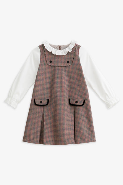【予約商品】Luxuryコレクション：Freya ハウンドトゥース フリルカラー ポケット付き長袖ワンピース