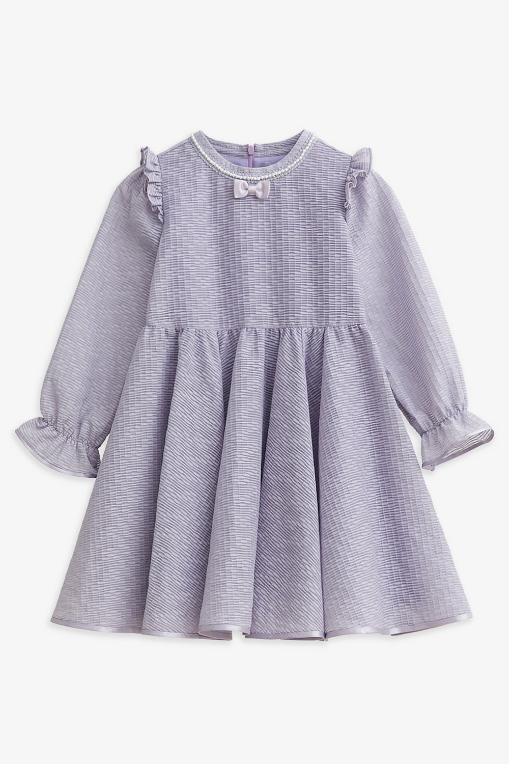 【予約商品】Luxuryコレクション：Elara パールテープ フレア長袖ワンピース