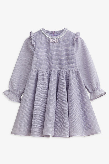 【予約商品】Luxuryコレクション：Elara パールテープ フレア長袖ワンピース