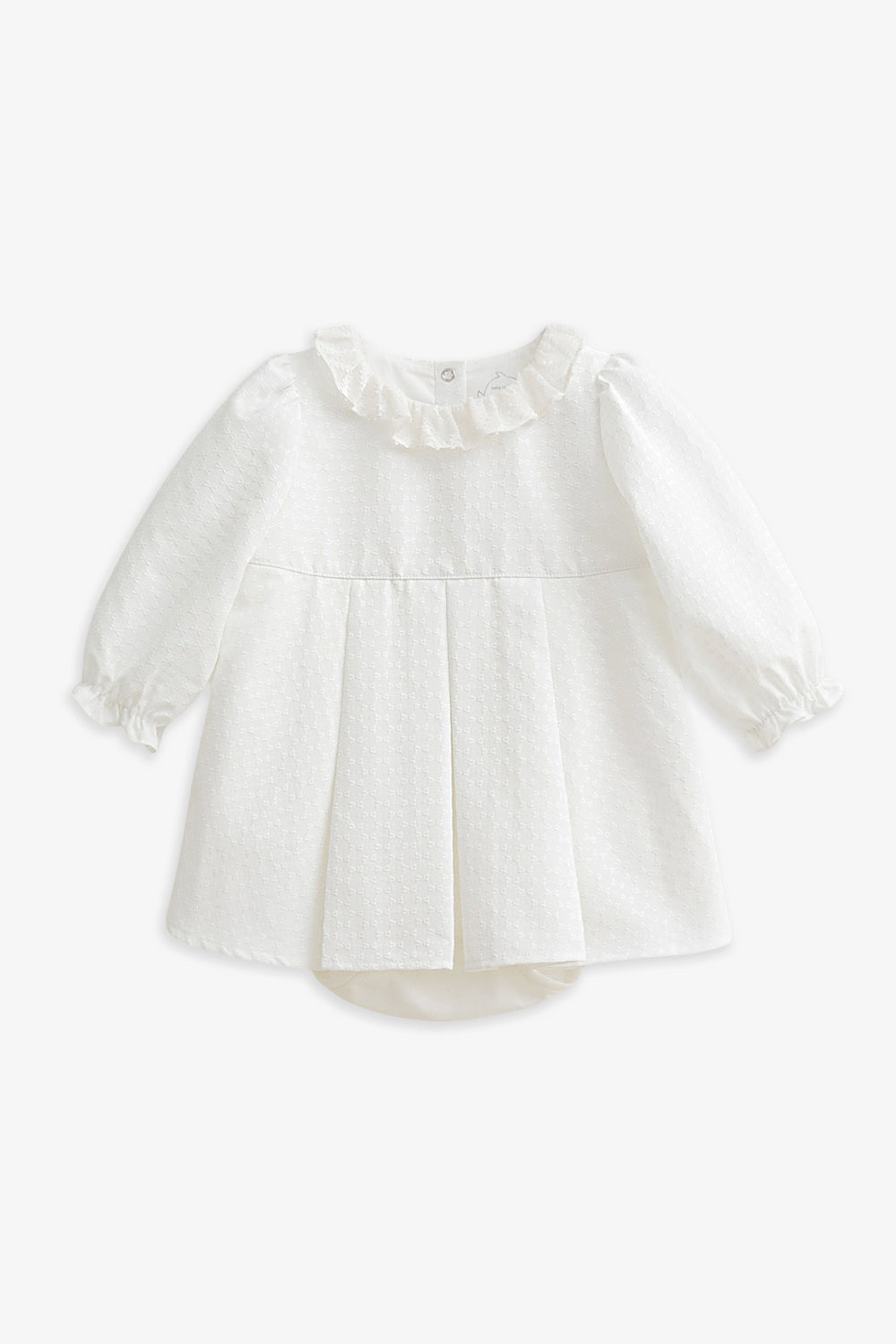 【予約商品】Luxuryコレクション：Rosalie リボン柄ジャカード フリルカラー ボックスプリーツ ドレスロンパース