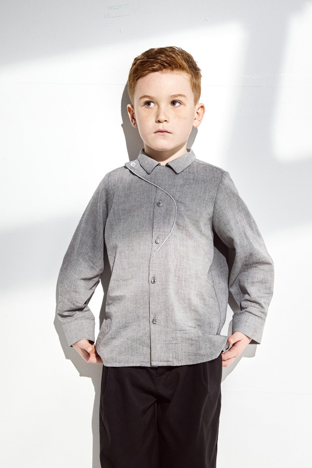 【予約商品】Luxury コレクション：Edmund 流線デザイン長袖シャツ