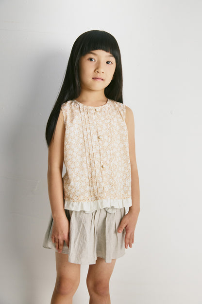 【予約商品】Luxury コレクション：Bloom ピンタックフロントノースリーブトップス