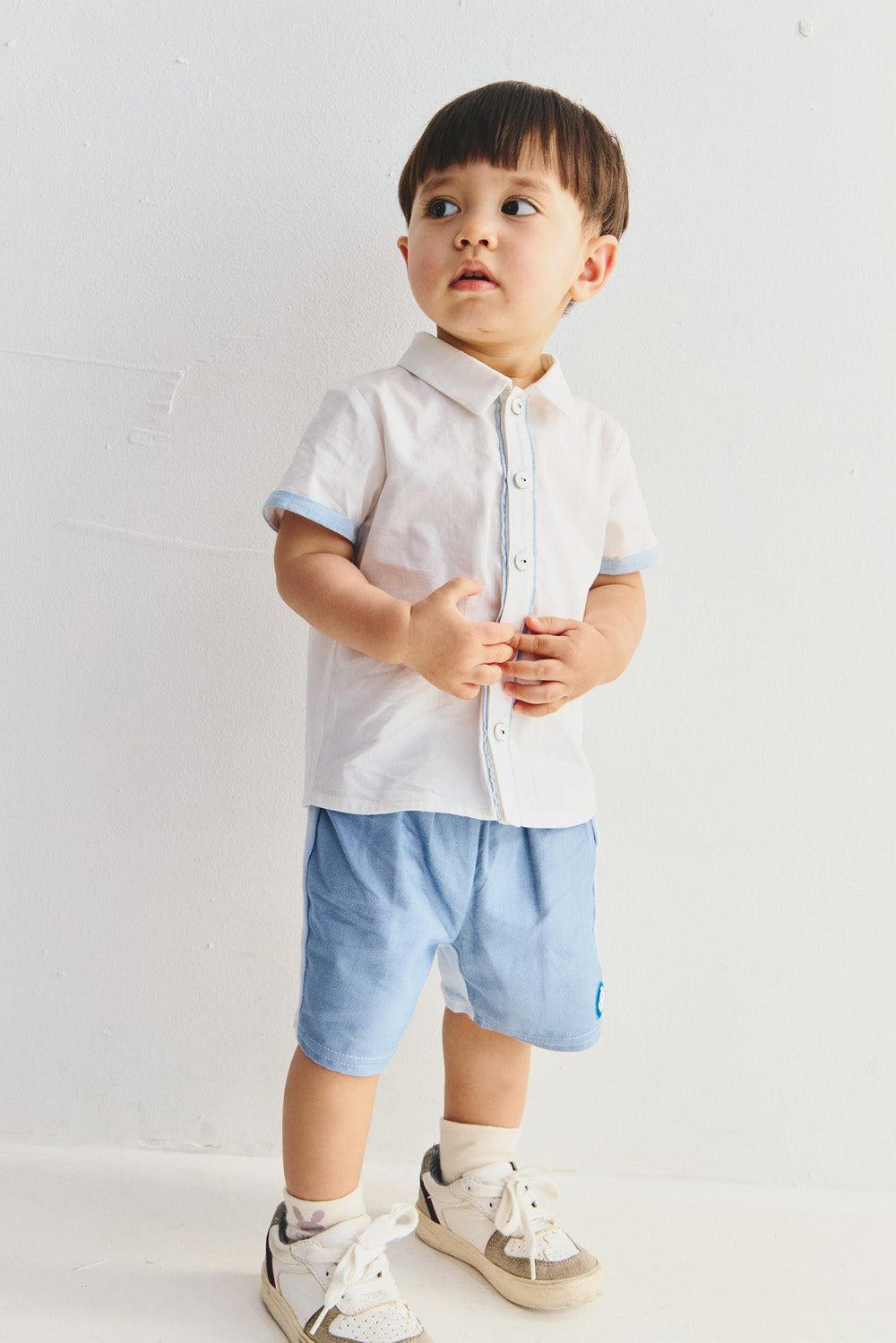 【予約商品】Main コレクション：Atelier Pintuck ピンタックカラーブロックシャツ