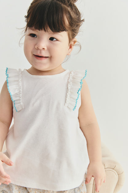 【予約商品】Main コレクション： Aurore フリルノースリーブトップス