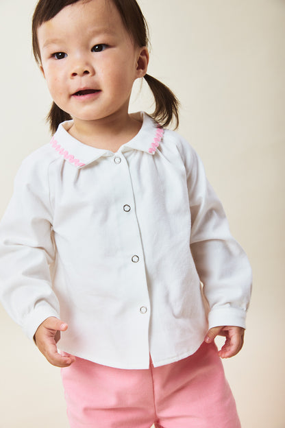 【予約商品】Mainコレクション：Amelie ウェーブテープ ギャザーオーガニックコットン長袖シャツ
