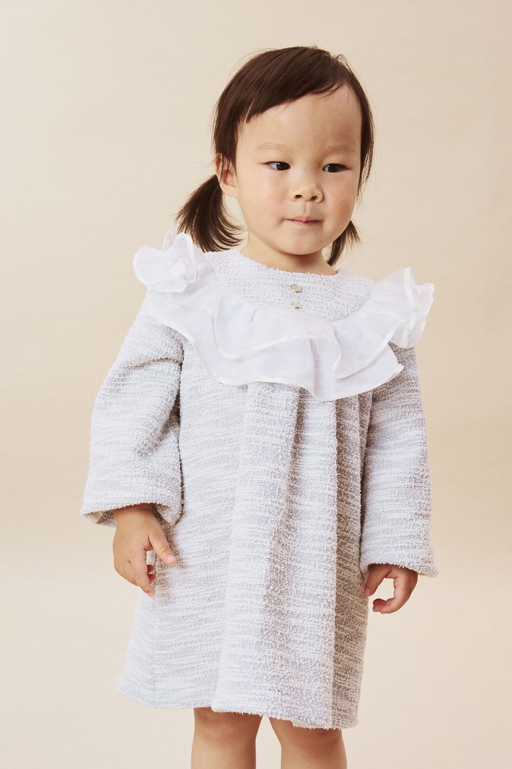 【予約商品】Luxuryコレクション：Beatrice ツイード ダブルフリルカラー長袖ワンピース