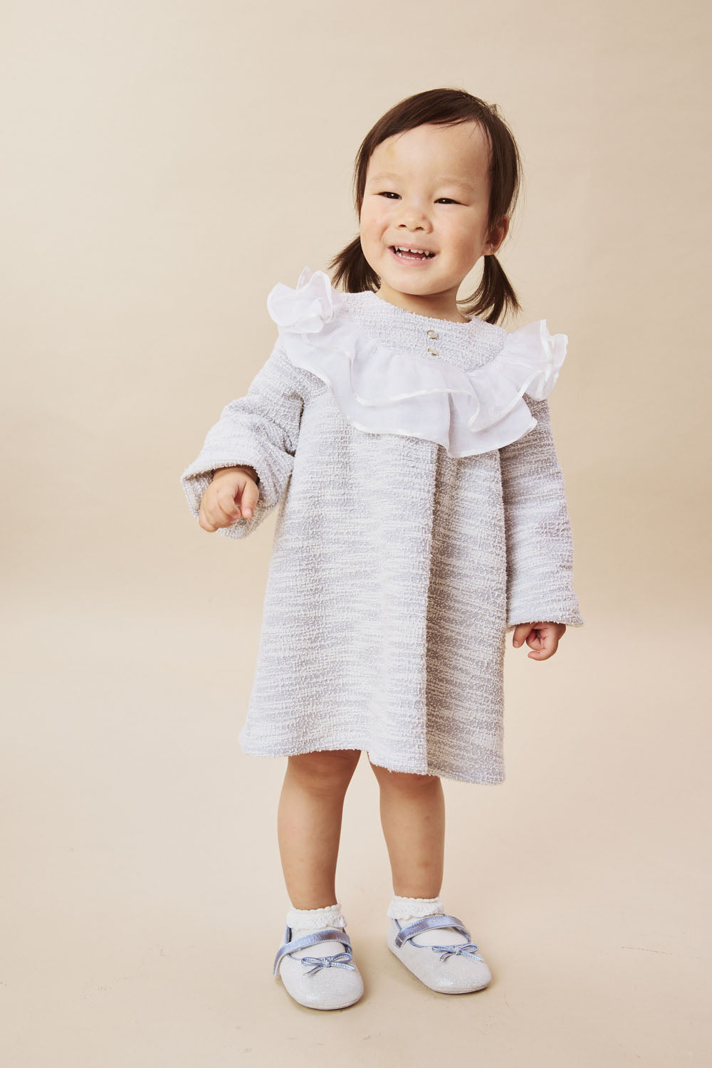 【予約商品】Luxuryコレクション：Beatrice ツイード ダブルフリルカラー長袖ワンピース
