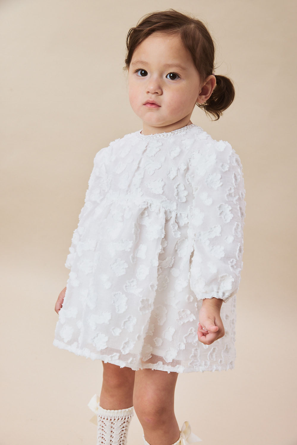 【予約商品】Luxuryコレクション：Daisy Cloud 雲柄ジャカード ふんわり長袖ワンピース