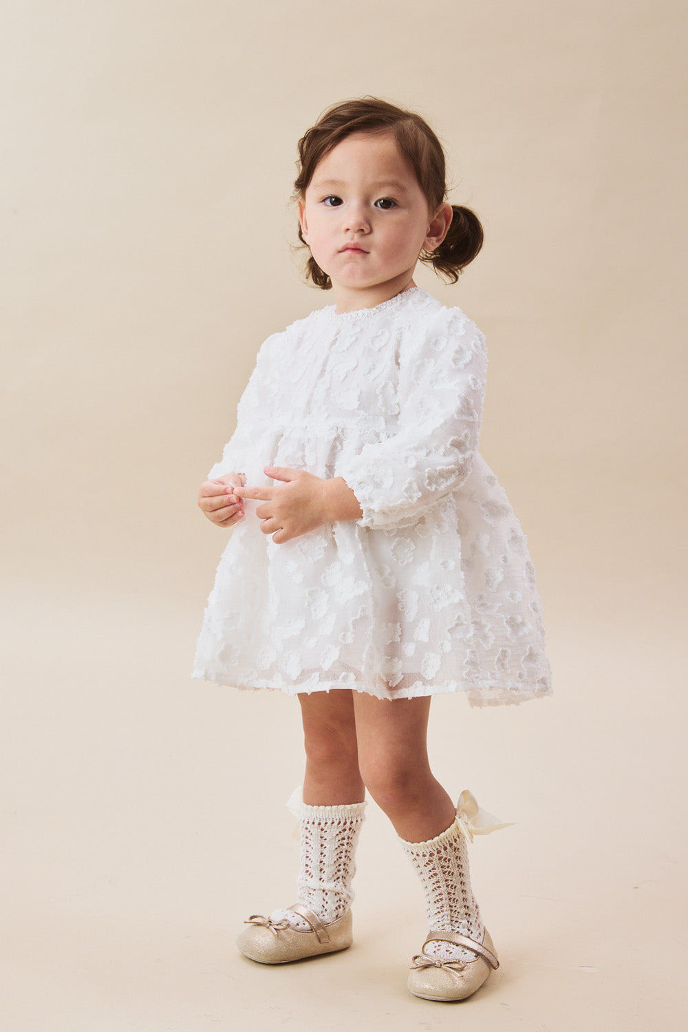 【予約商品】Luxuryコレクション：Daisy Cloud 雲柄ジャカード ふんわり長袖ワンピース