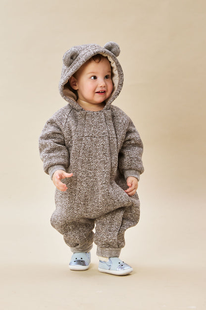 【予約商品】Luxuryコレクション：Bear Hug クマの耳 フーデッド ダブルジップ長袖カバーオール