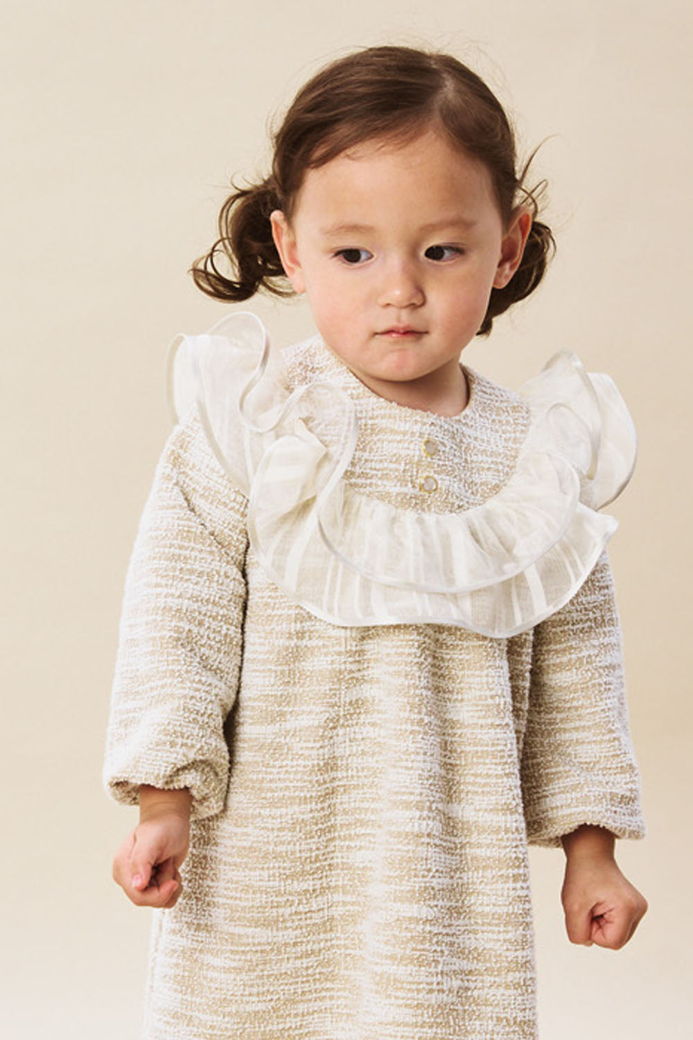 【予約商品】Luxuryコレクション：Beatrice ツイード ダブルフリルカラー長袖ワンピース