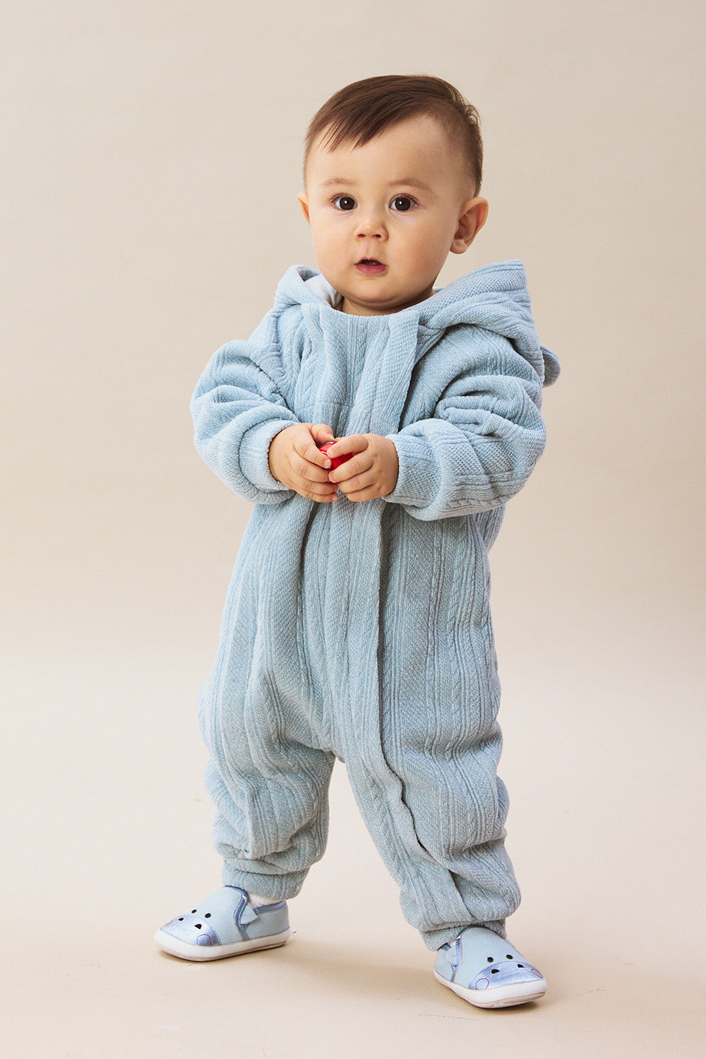 【予約商品】Luxuryコレクション：Bear Hug クマの耳 フーデッド ダブルジップ長袖カバーオール