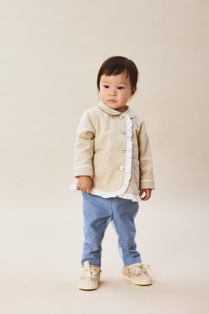 【予約商品】Mainコレクション：Elsie ラウンドカラー フリル切替 オーガニックコットン長袖ジャケット