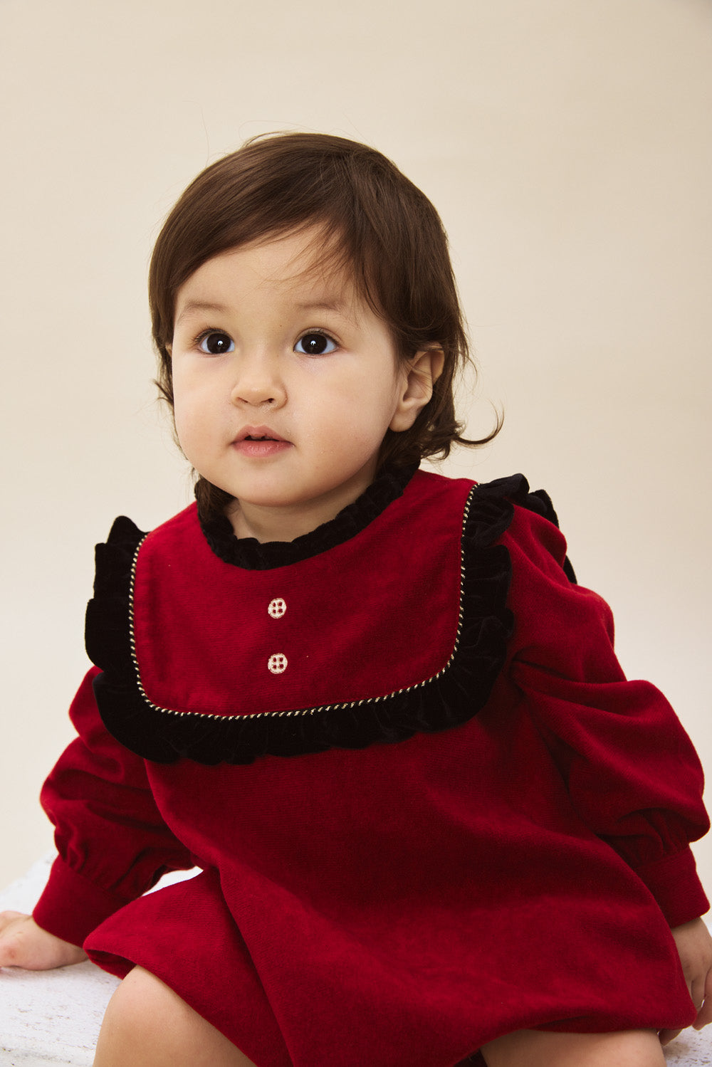 【予約商品】Luxuryコレクション：Winter Tale ベロア フリルカラー 長袖カバーオール