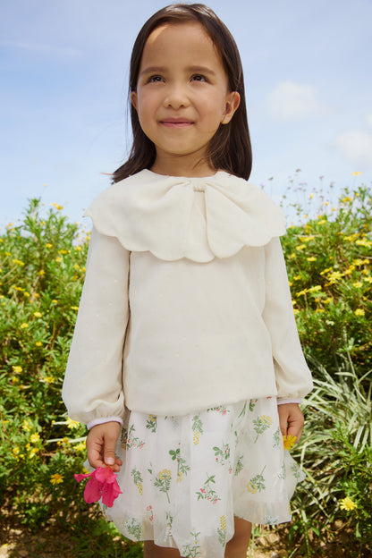 【予約商品】Luxuryコレクション：Winter Blossom ラメシフォン リボンカラー長袖ブラウス