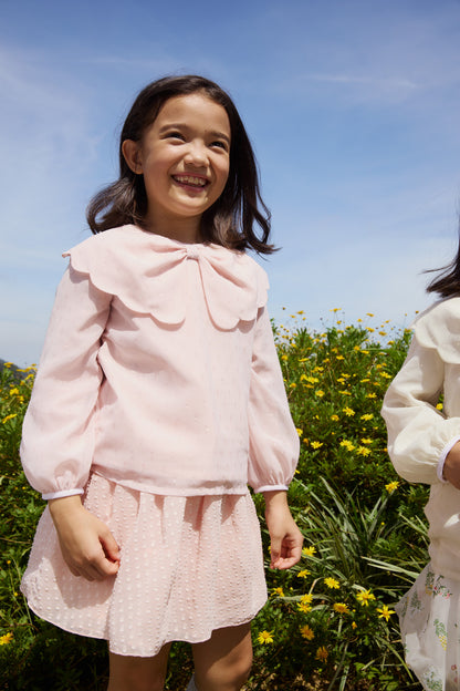 【予約商品】Luxuryコレクション：Winter Blossom ラメシフォン リボンカラー長袖ブラウス