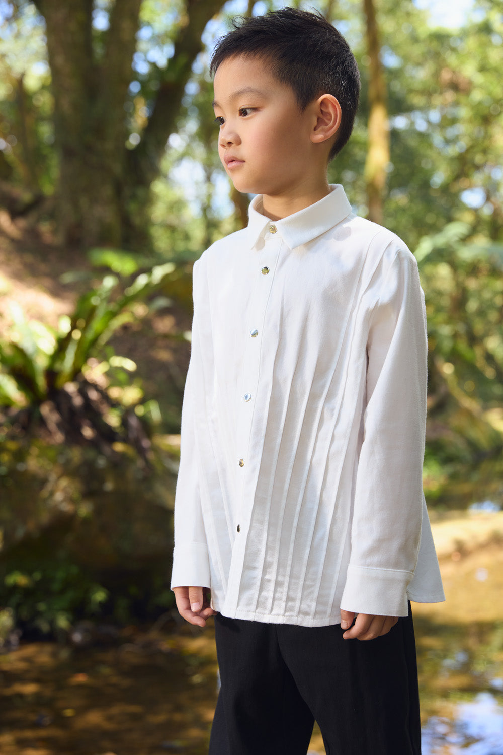 【予約商品】Mainコレクション：Little Poet ピンタック オーガニックコットン長袖シャツ