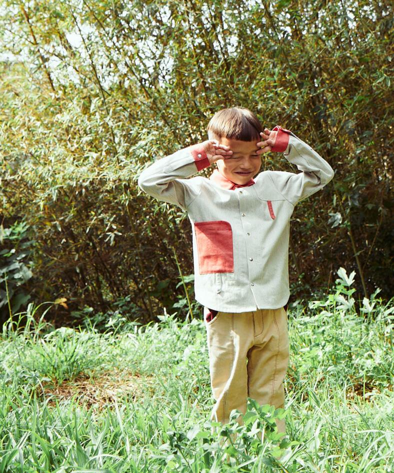 英国風パッチワークシャツ