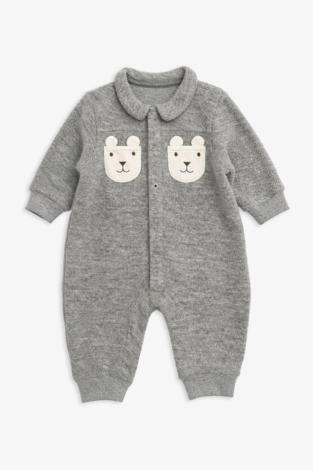 【予約商品】Luxuryコレクション：Woodland Bear ウールライクテクスチャー クマポケット長袖カバーオール