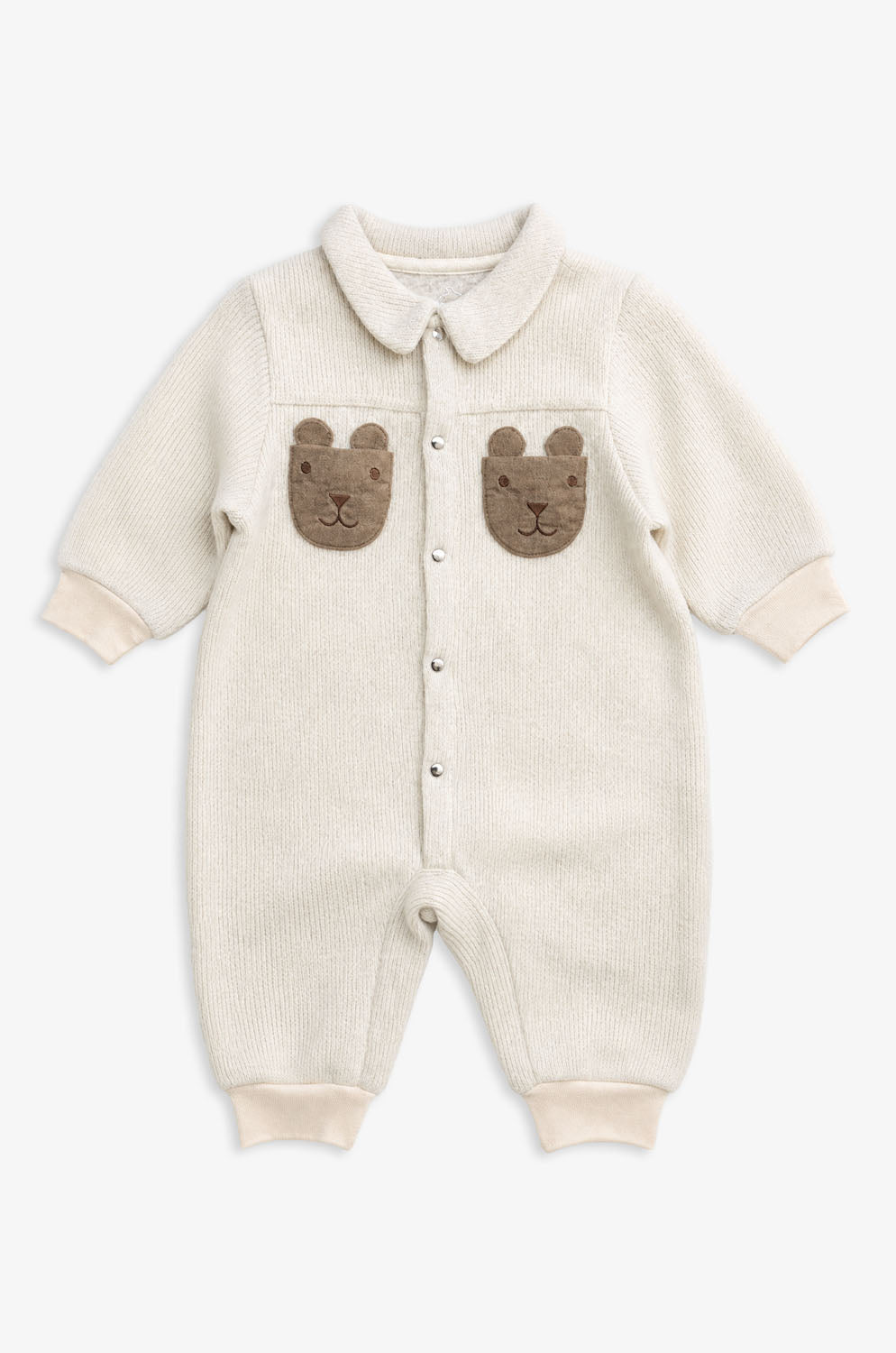【予約商品】Luxuryコレクション：Woodland Bear ウールライクテクスチャー クマポケット長袖カバーオール