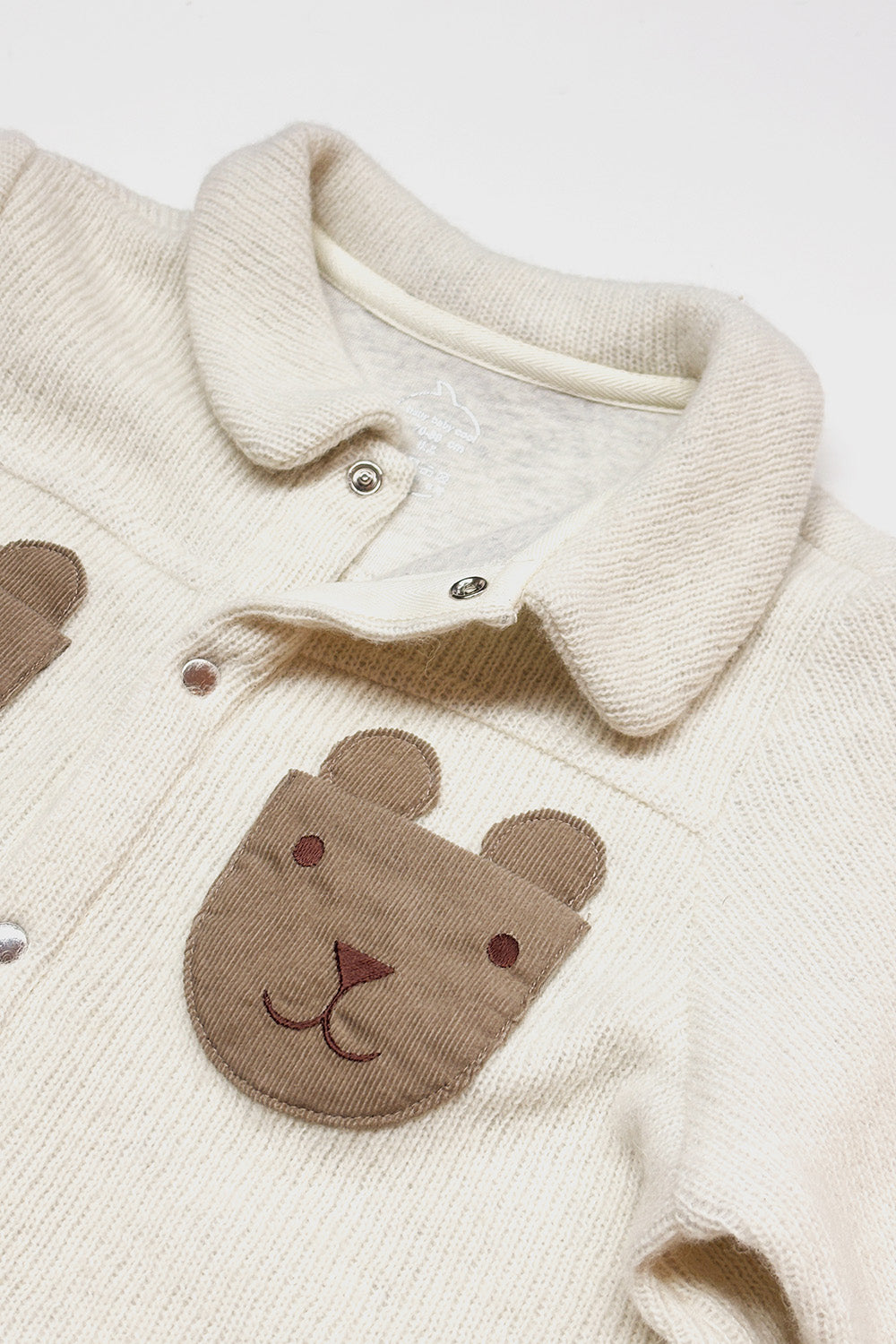 【予約商品】Luxuryコレクション：Woodland Bear ウールライクテクスチャー クマポケット長袖カバーオール