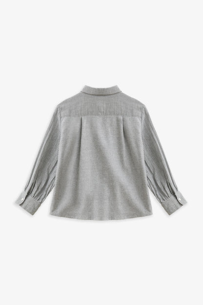 【予約商品】Mainコレクション：Edmund オーガニックコットン ストライプ切り替え長袖シャツ