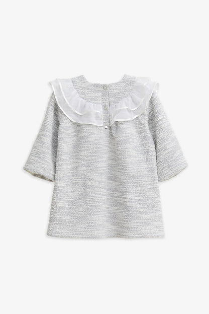 【予約商品】Luxuryコレクション：Beatrice ツイード ダブルフリルカラー長袖ワンピース