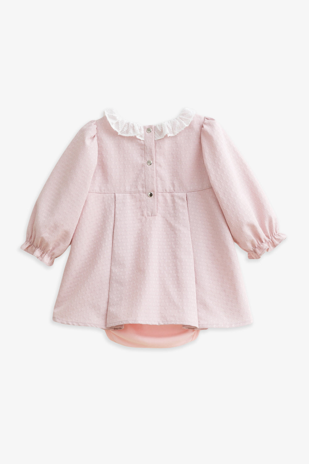 【予約商品】Luxuryコレクション：Rosalie リボン柄ジャカード フリルカラー ボックスプリーツ ドレスロンパース