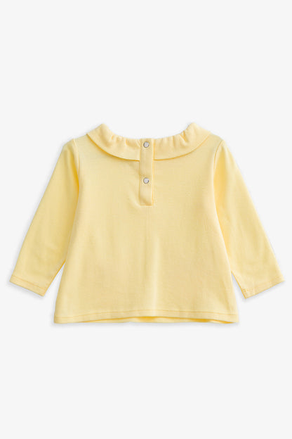 【予約商品】Mainコレクション：Love Note フリルカラー ハートポケット リボン オーガニックコットン長袖トップス