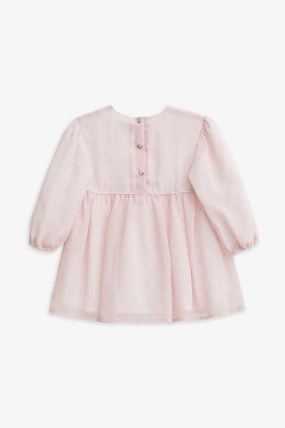 【予約商品】Luxuryコレクション：Cecilia Sparkle ラメシフォン ギャザーリボン長袖ワンピース